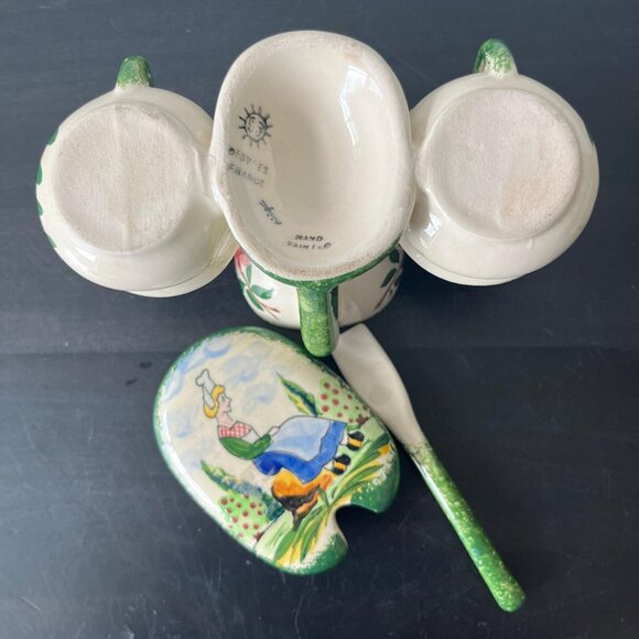 Gabriel Fourmaintraux Faience Condiment Dish // GF Desvres France Three Sections - Picture 6 of 7